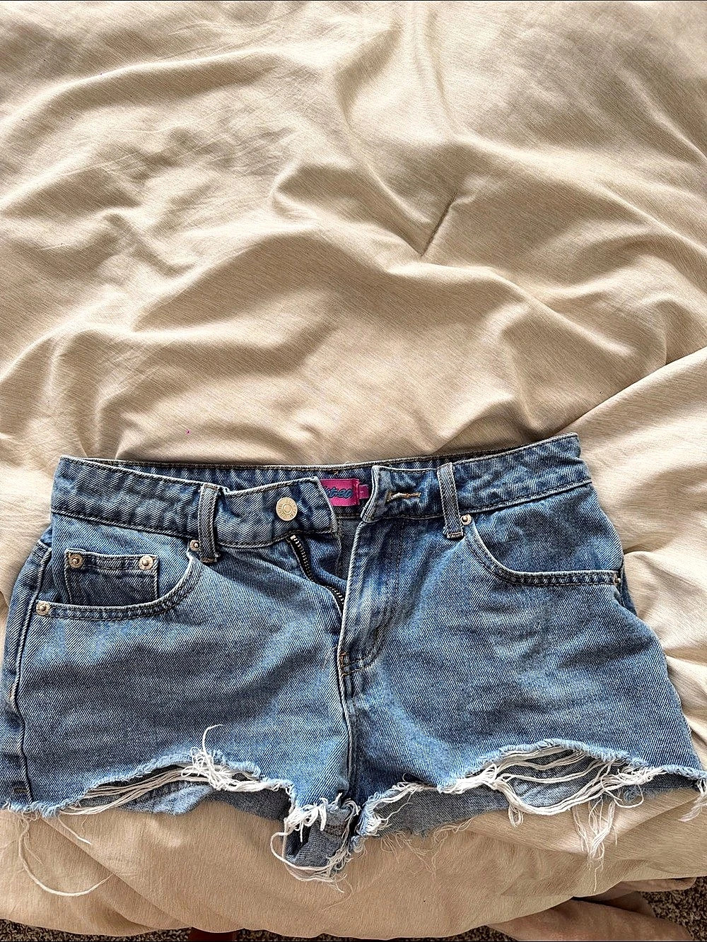 Edikted Women's Blue Frayed Denim Jean Shorts